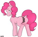 2016 animal_genitalia animal_pussy antelon anus blue_eyes collar dock equine equine_pussy female feral friendship_is_magic half-closed_eyes looking_at_viewer looking_back mammal my_little_pony pinkie_pie_(mlp) pussy rear_view simple_background smile solo white_background 