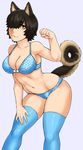  :3 absurdres animal_ears blue_bra blue_eyes blue_legwear blue_panties bone_print bow bow_bra bra brown_hair dog_ears dog_tail hair_over_one_eye highres ittla original panties paw_pose print_bra print_panties short_hair tail underwear yellow_eyes 