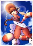  anthro blue_eyes bottomless candice clothed clothing commando cute dress female fox-pop looking_at_viewer mammal nude pinup pose poster red_panda sunny_day 