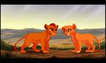  day detailed_background duo feline feral fur grass kitchiki lion mammal orange_fur outside paws standing 