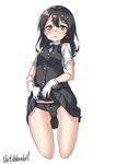  ass_visible_through_thighs bangs black_bow black_eyes black_hair black_panties black_skirt black_vest blue_neckwear blue_ribbon blush bow bow_panties buttons cameltoe collared_shirt cowboy_shot cropped_legs ebifurya eyebrows_visible_through_hair gloves hair_between_eyes hair_ornament hairclip highres kantai_collection lifted_by_self long_hair looking_at_viewer neck_ribbon open_mouth oyashio_(kantai_collection) panties pleated_skirt ribbon shirt short_sleeves sidelocks simple_background skirt skirt_lift sleeveless solo tears twitter_username underwear vest white_background white_gloves white_shirt 