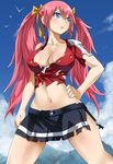  1girl age_progression blue_eyes breasts chelia_blendy cleavage curvy fairy_tail gaston18 hand_on_hip large_breasts lips long_hair midriff navel pink_hair shirt skirt solo thighs torn_clothes twintails wide_hips 