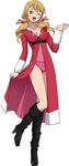  banpresto belt_under_breasts breasts cleavage high_boots high_heel_boots legs mole mole_under_eye navel official_art oldrin_zevon open_dress panties santa_costume smile super_robot_wars super_robot_wars_x-omega underwear wink 