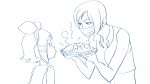  2girls blowing bow_hairband collarbone cropped_shirt curry food greyscale hair_ornament hairband hairclip holding holding_plate kagamine_rin mask meiko_(vocaloid) midriff monochrome mouth_mask multiple_girls nippori_honsha plate rice short_hair sketch steam surgical_mask vocaloid 