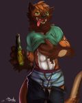  2015 alcohol alpha_channel anthro beverage boxer_briefs bulge calem_(ruddrbtt) canine cider clothed clothing clothing_lift drunk food gorath green_eyes hybrid male mammal mustelid otter pants pants_down partially_clothed penis_outline shirt shirt_lift simple_background solo tongue tongue_out transparent_background underwear 