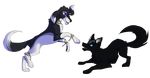  alpha_channel black_fur blue_eyes canine dog duo feral fur kitchiki mammal paws simple_background smile transparent_background 