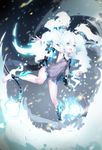  barefoot blue_eyes long_hair observerz original solo torn_clothes twintails white_hair 