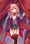 alternate_costume black_gloves black_legwear black_skirt blood blood_from_mouth breasts cape elbow_gloves fingerless_gloves garter_straps gloves hair_ornament highres krul_tepes long_hair looking_at_viewer owari_no_seraph pink_hair piripun pointy_ears red_eyes skirt small_breasts smile solo thigh_gap thighhighs vampire very_long_hair 