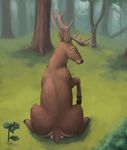  2017 ambiguous_gender anal_vore antlers brown_eyes brown_fur cervine deer detailed_background difetra duo facesitting feral forest fur grass horn lagomorph mammal nature outside plant rabbit size_difference tree vore 