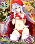  aqua_eyes bikini blush bow bow_bikini bracelet breasts card_(medium) character_name chess_piece christmas christmas_tree cleavage cloak closed_mouth erect_nipples fur_trim hair_ribbon hat high_school_dxd high_school_dxd_born hood hooded_cloak jewelry large_breasts long_hair looking_at_viewer midriff navel official_art red_bikini red_bow ribbon rook_(chess) rossweisse santa_hat silver_hair smile solo stomach swimsuit thighhighs trading_card underboob very_long_hair white_legwear 