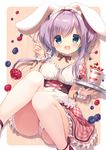  :d animal_ears ankle_strap bangs black_bow black_neckwear blue_eyes blue_hair blueberry bow bowtie breasts bunny_ears commentary_request corset detached_collar food frilled_cuffs frilled_skirt frills fruit hair_bow highres holding holding_spoon holding_tray knees_together_feet_apart looking_at_viewer maid_headdress medium_breasts miyasaka_nako multicolored_hair open_mouth original panties pantyshot parfait purple_hair raspberry red_ribbon ribbon short_hair_with_long_locks skirt smile solo spoon strawberry tray two-tone_hair underwear white_panties wrist_cuffs 