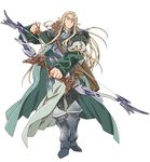  armor armored_boots arrow blonde_hair boots bow_(weapon) floating_hair full_body hara_kazuhiro holding holding_weapon log_horizon long_hair male_focus official_art pointy_ears simple_background solo standing weapon white_background william_massachusetts yellow_eyes 