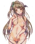  :p \m/ absurdres anchan areolae bangs bikini black_bikini blush bow brown_eyes brown_hair choker clenched_hand commentary_request cowboy_shot criss-cross_halter demon_girl demon_tail eyebrows_visible_through_hair green_bow hair_bow halter_top halterneck hand_on_own_chest hand_on_own_stomach head_wings highres long_hair looking_at_viewer love_live! love_live!_school_idol_project md5_mismatch micro_bikini minami_kotori navel one_side_up pubic_tattoo pussy_juice smile solo succubus sweat swimsuit tail tattoo tongue tongue_out 