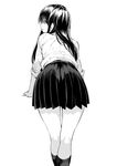  ass attsun_(atsushi_jb) bare_legs commentary_request earrings from_behind greyscale jewelry long_hair looking_back monochrome open_mouth original pleated_skirt school_uniform shirt skirt sleeves_rolled_up socks white_background 