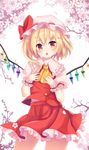  arm_ribbon ascot bangs blonde_hair blush bow collared_shirt cowboy_shot crystal dress_shirt eyebrows_visible_through_hair flandre_scarlet flower frilled_cuffs frilled_shirt_collar frilled_skirt frills hands_on_own_chest hands_up hat hat_bow legs_apart looking_at_viewer mob_cap open_mouth orange_eyes puffy_short_sleeves puffy_sleeves red_bow red_eyes red_skirt red_vest ribbon shirt short_sleeves side_ponytail skirt skirt_set solo spread_wings teeth touhou vest wei_re white_hat white_shirt wings wrist_cuffs yellow_neckwear 