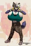  2017 abs anthro armband athletic balls big_balls big_breasts big_penis bra breasts bulge canine claws cleavage clothed clothing eyewear facial_piercing freckles glasses grin happy huge_balls huge_breasts huge_penis hyper hyper_balls hyper_breasts hyper_bulge hyper_penis intersex jewelry kayde line_art looking_at_viewer mammal midriff navel necrosquelch nose_piercing nose_ring penis piercing presenting pulling_bra rendered shaded simple_background smile sneakers solo sports_bra standing sweatpants sweats tattoo teeth underwear unnatural_color watermark yellow_eyes 
