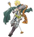 blonde_hair full_body green_eyes hara_kazuhiro holding log_horizon looking_at_viewer lunderhaus_cord male_focus official_art one_eye_closed simple_background smile solo staff white_background 