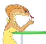  2017 beverage blue_eyes clothing cobra female food fruit reptile sarissa_(siansaar) scalie siansaar slit_pupils snake solo straw strawberry table 