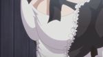  1girl airi_(queen&#039;s_blade) animated animated_gif breast_press breasts cleavage close-up female large_breasts long_hair maid nipples open_mouth panties queen&#039;s_blade red_hair solo topless trembling twintails underwear white_underwear 
