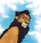  cloud disney fangs feline feral fur furlana hair lion looking_at_viewer male mammal outside scar_(the_lion_king) solo teeth the_lion_king 