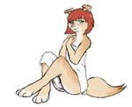  anthro canine female fur hair hinia looking_at_viewer mammal sitting sketch smile solo towel 