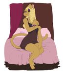  anthro bed clothed clothing feline female fur hair hinia mammal pillow sitting smile solo whiskers 