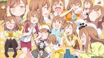  1girl 3: :d ^_^ ass birthday blush blush_stickers breasts brown_hair cardigan catchphrase chopsticks closed_eyes covering_ears eating gym_shorts hands_on_own_knees happy_birthday heart heart_in_mouth jacket kindergarten_uniform kitahara_tomoe_(kitahara_koubou) kunikida_hanamaru large_breasts loafers lolita_fashion long_hair love_live! love_live!_sunshine!! mop multiple_views name_tag open_mouth pantyhose profile ribbon round_teeth shoes shorts smile teeth tree_costume twitter_username yellow_eyes younger 