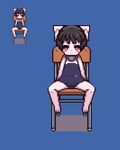  1girl black_hair cat female furry omunikin one-piece_swimsuit original pixel_art setsu_(omunikin) short_hair solo swimsuit violet_eyes 