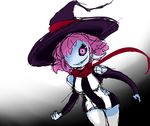  1girl artist_request blue_skin dragon_ball dragon_ball_xenoverse majin one_eye original purple_eyes purple_hair scarf witch_hat 