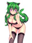  :o animal_ears bare_arms bare_shoulders black_bra black_hair black_legwear black_panties blush bra breasts cat_ears cat_tail collar collarbone ear_piercing eyebrows_visible_through_hair fast-runner-2024 green_hair hair_between_eyes hand_in_hair hand_on_thighs hanging_breasts head_tilt highres large_breasts leaning_forward long_hair multicolored_hair navel open_mouth original panties piercing purple_eyes shiny shiny_skin simple_background solo spiked_collar spikes stomach streaked_hair tail thighhighs underwear underwear_only white_background 