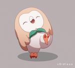  ^o^ animated animated_gif artist_name beak bird closed_eyes dancing full_body gen_7_pokemon grey_background happy leg_up no_humans open_mouth owl pokemon pokemon_(creature) rowlet simple_background solo standing standing_on_one_leg talons v0idless 