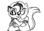  2017 anthro blush claws clothed clothing disney ear_piercing fan_character female hug hugh_muskroura inkyfrog looking_at_viewer male mammal piercing raccoon restricted_palette roxy_(inkyfrog) simple_background skunk smile white_background zootopia 