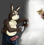  anthro being_watched beverage boxers_(clothing) buckteeth canine clothed clothing coffee coffee_mug duo food fox fox_mccloud humanoid_penis lagomorph male mammal morning navel nintendo nipples penis penis_through_fly peppy_hare poking_out rabbit retracted_foreskin siriusandpyri slightly_chubby solo_focus star_fox stare teeth topless uncut underwear vein veiny_penis video_games wide_eyed 