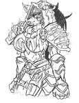  anthro armor big_breasts black_and_white breasts canine clothed clothing feliciafan444 female hair hood long_hair looking_at_viewer mammal monochrome rogue simple_background smile solo standing video_games warcraft were werewolf white_background wolf worgen 