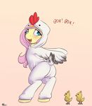  2017 alasou ambiguous_gender avian bird chicken clothed clothing costume equine female fluttershy_(mlp) friendship_is_magic group hair hi_res horse long_hair mammal my_little_pony pink_hair pony simple_background teal_eyes text 