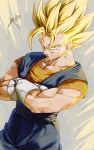  aura blonde_hair crossed_arms dragon_ball earrings gloves green_eyes jewelry male_focus muscle pointy_ears potara_earrings reeya smile super_saiyan vegetto white_gloves 