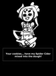  arachnid arthropod blush english_text female looking_at_viewer monochrome muffet multi_eye multi_limb solo spider text undertale unknown_artist video_games 