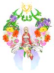  1girl aqua_eyes breasts crown dress flower lailah_(tales) multicolored_hair ponytail ribbon shoes smile tales_of_(series) tales_of_zestiria very_long_hair 