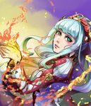  1girl blue_eyes blush breasts crown dress fire lailah_(tales) lips long_hair multicolored_hair ponytail silver_hair tales_of_(series) tales_of_zestiria 