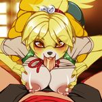  2017 animal_crossing anthro areola big_breasts breasts canine crystal-for-ever dog duo erect_nipples erection fellatio female human isabelle_(animal_crossing) male mammal nintendo nipples oral penis sex titfuck video_games villager_(animal_crossing) 