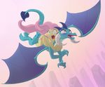  2017 cutie_mark dragon duo equine female feral fluttershy_(mlp) flying friendship_is_magic hair horn jaeneth long_hair mammal membranous_wings my_little_pony pegasus pink_hair princess_ember_(mlp) scared_shitless spread_wings tears torso_grab wings 