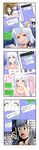  :d absurdres aldehyde black_eyes black_hair blonde_hair brown_eyes cellphone chat_log collarbone comic commentary expressive_clothes glasses gyaru hair_ornament hairclip highres holding line_(naver) low_twintails multiple_girls neeko open_mouth original phone school_uniform serafuku short_shorts shorts silver_hair smartphone smile sweat throwing translated trembling twintails v 