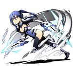  alpha_transparency black_legwear blue_hair blue_leotard boots bow breasts brown_eyes cleavage covered_navel date_a_live divine_gate eyebrows_visible_through_hair from_side full_body gloves groin hair_between_eyes hair_bow high_heel_boots high_heels knee_boots leg_up leotard long_hair looking_at_viewer medium_breasts mole mole_under_eye official_art parted_lips ponytail runing shadow solo takamiya_mana transparent_background ucmm white_gloves 