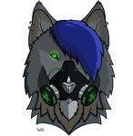  2017 alpha_channel anthro blue_hair canine cyber cybergoth ear_piercing fur gas_mask glowing green_eyes guffs hair invalid_color invalid_tag looking_at_viewer male mammal mask piercing simple_background solo transparent_background wolf 
