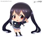  1girl bangs black_hair black_legwear born-to-die chibi female full_body k-on! long_hair long_sleeves long_twintails nakano_azusa no_nose open_mouth school_uniform shoes signature simple_background skirt socks solo twintails watermark web_address white_background zettai_ryouiki 