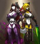  2017 anthro big_breasts bra breasts camel_toe canine cleavage clothed clothing duo female link2004 mammal melee_weapon panties sword underwear weapon wings wolf 