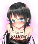  arm_warmers asashio_(kantai_collection) black_hair blue_eyes blush breasts chocolate chocolate_on_breasts collarbone covered_nipples happy_valentine kantai_collection long_hair looking_at_viewer naked_chocolate nipples nude puririn small_breasts solo valentine 