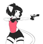  anthro clothed clothing cosplay feline girly gun hair handgun male mammal mercy pistol ranged_weapon simple_background solo standing suelix weapon white_background 