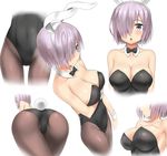  absurdres alternate_costume animal_ears armpits ass bad_revision black_leotard blush bow bowtie breasts bunny_ears bunny_girl bunny_tail bunnysuit character_sheet cleavage collarbone covered_nipples detached_collar fake_animal_ears fake_tail fate/grand_order fate_(series) hair_over_one_eye highres large_breasts leotard looking_at_viewer mash_kyrielight md5_mismatch multiple_views nedia_(nedia_region) open_mouth pantyhose pink_hair short_hair simple_background tail thigh_gap white_background wrist_cuffs 