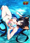  2015 animal_ears artist_request bikini black_hair cat_ears cat_tail company_name copyright_name fang floral_print food hair_rings high_school_dxd high_school_dxd_born ice_cream kuroka_(high_school_dxd) midriff multiple_tails navel official_art partially_submerged popsicle shiny shiny_skin skindentation solo swimsuit tail thigh_gap yellow_eyes 